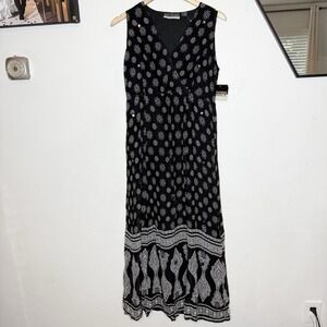 New Notations Black White V-neck Sleeveless Embellished Maxi Dress Women's Small
